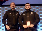 Officer Nicholas Gonzalez and Lemoore Police Department Chief Michael Kendall during the Public Appreciation Luncheon during which Gonzalez accepted his award.